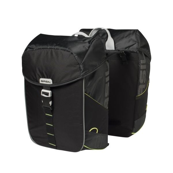 Basil Miles Double Bag - dubbele fietstas, unisex, sportief, zwart-limoen