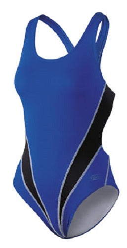 badpak Competition dames polyester zwart blauw maat 40