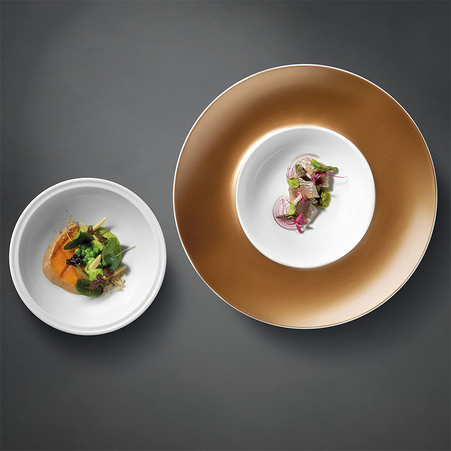 Berghoff gem presentatiebord en kom wit goud
