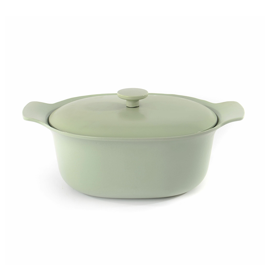 Berghoff ron kookpot ovaal met deksel gietijzer groen 28x22cm