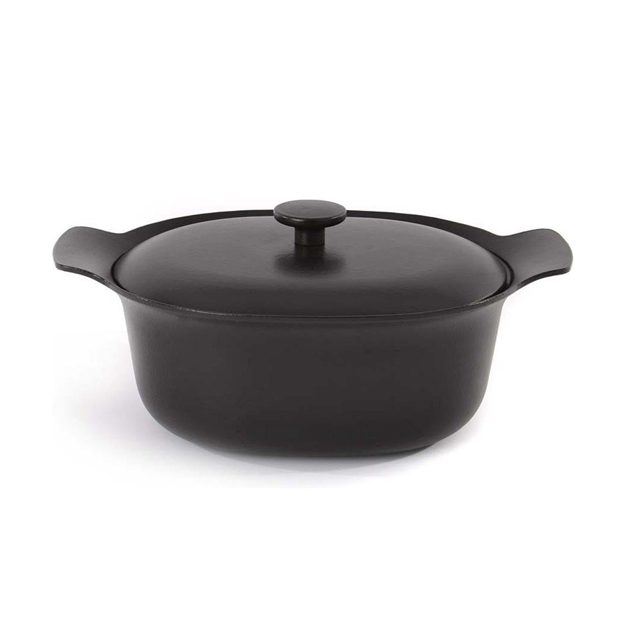 Berghoff ron kookpot ovaal met deksel gietijzer zwart 28x22cm