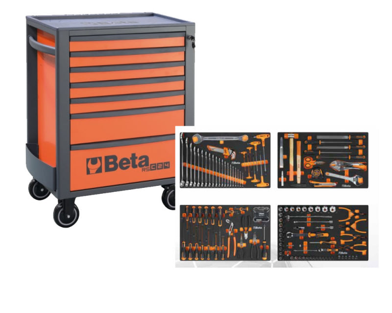 Beta rsc24 7fo gevulde gereedschapswagen + 185-delige gereedschapset | oranje - 024004027