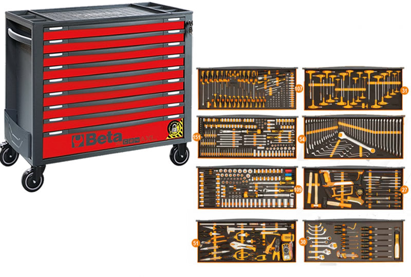 Beta rsc24axl9 gereedschapswagen | + set 560-delig | 9 laden | rood - znlevoxlr