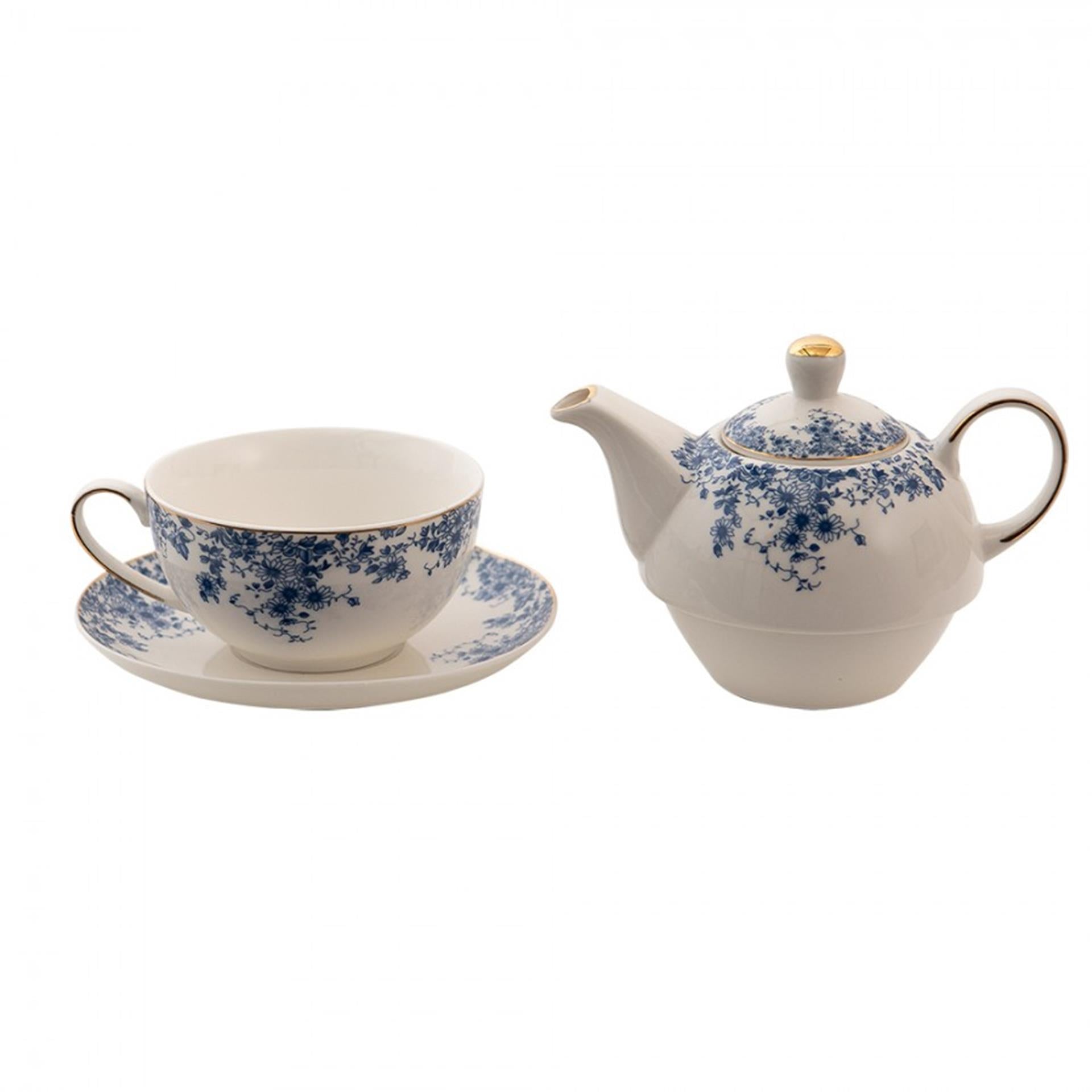 Clayre eef tea for one blauwe bloemen