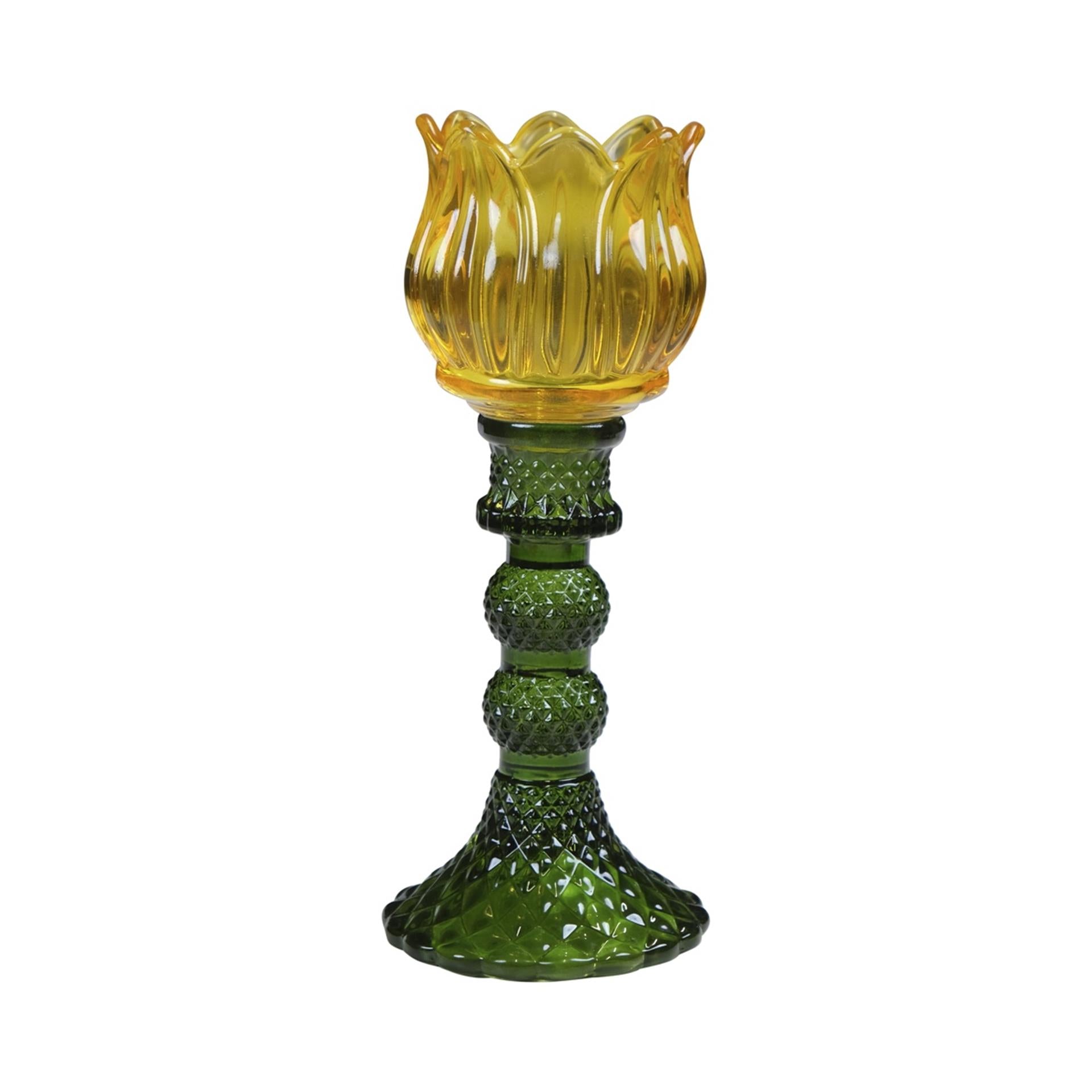 Mars more theelichthouder tulp glas geel 19cm