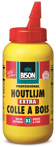 Bison houtlijm extra 750 gram - hoogwaardige, waterbestendige witte houtlijm, droogt transparant op, oplosmiddelvrij, overschilderbaar, d3, sterker dan hout