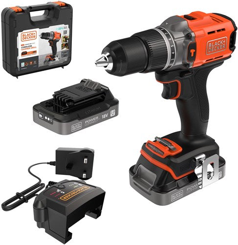 Black+decker gereedschap - 18v accu-klopboor- schroefmachine, 2x accu 2,0 ah, li-ion, lader bcd383d2xk-qw