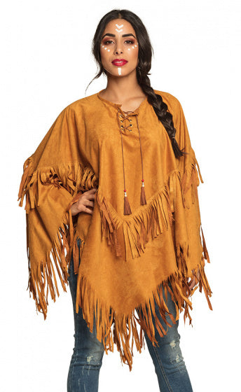 Bohemian Verkleedponcho Indiaan Dames Bruin One Size