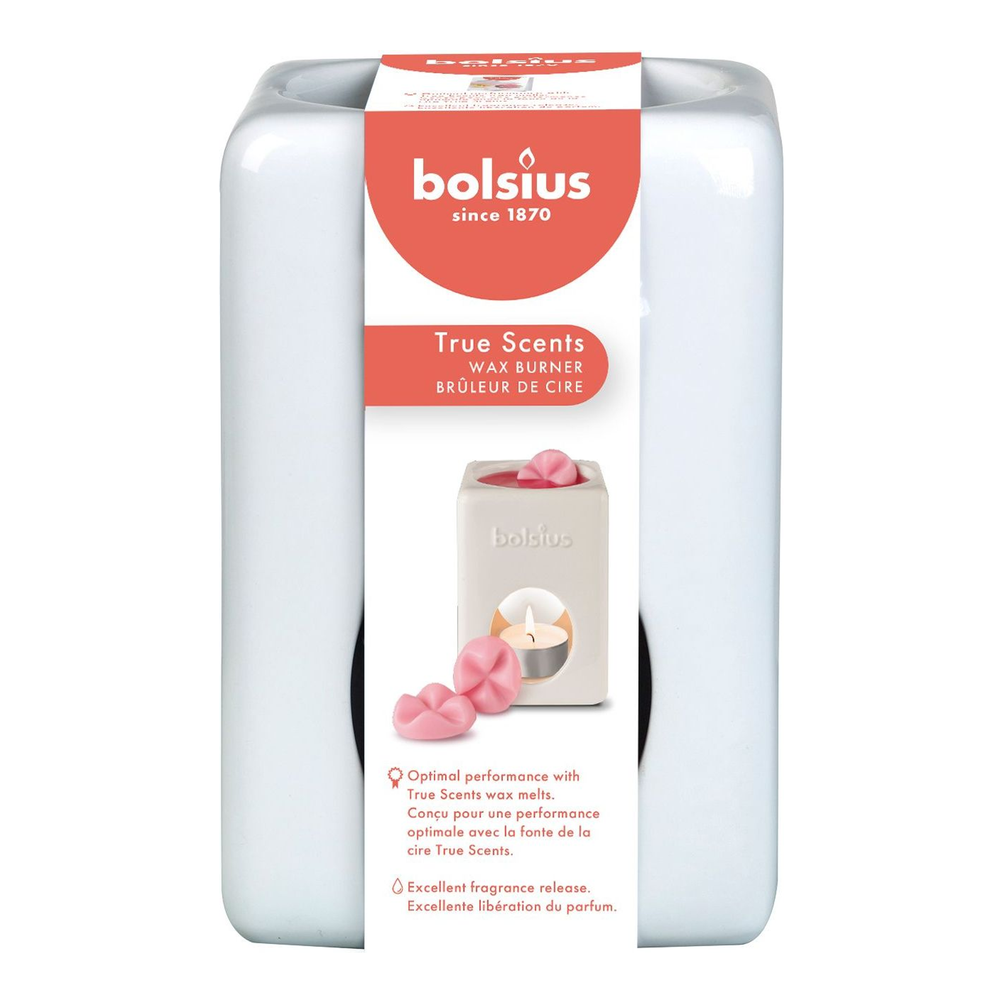 Bolsius aromatic waxbrander vierkant wit 85x85x125 mm (2 stuks)