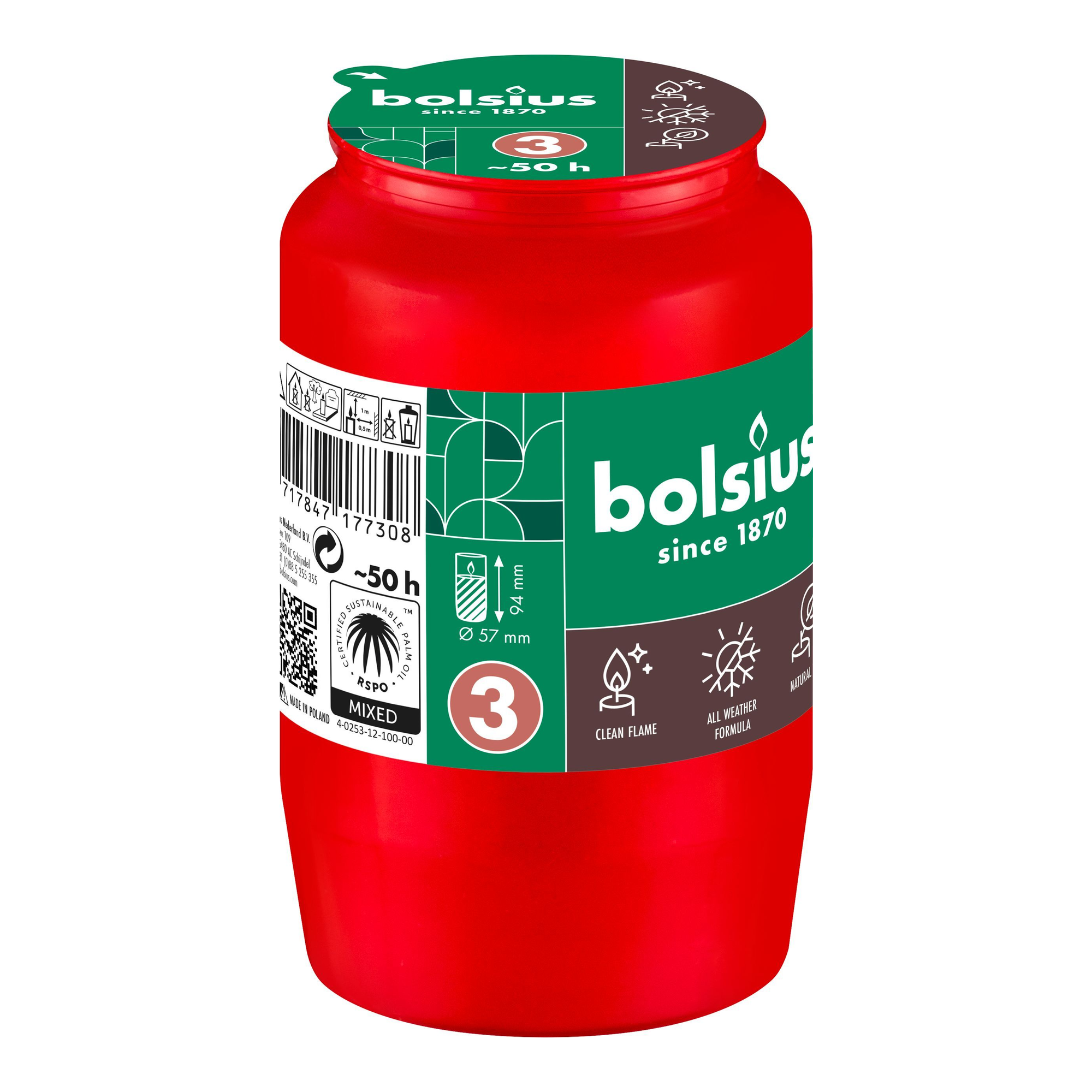 Bolsius compolight nr 3 rood ø57x95 mm 50 uur (20 stuks)