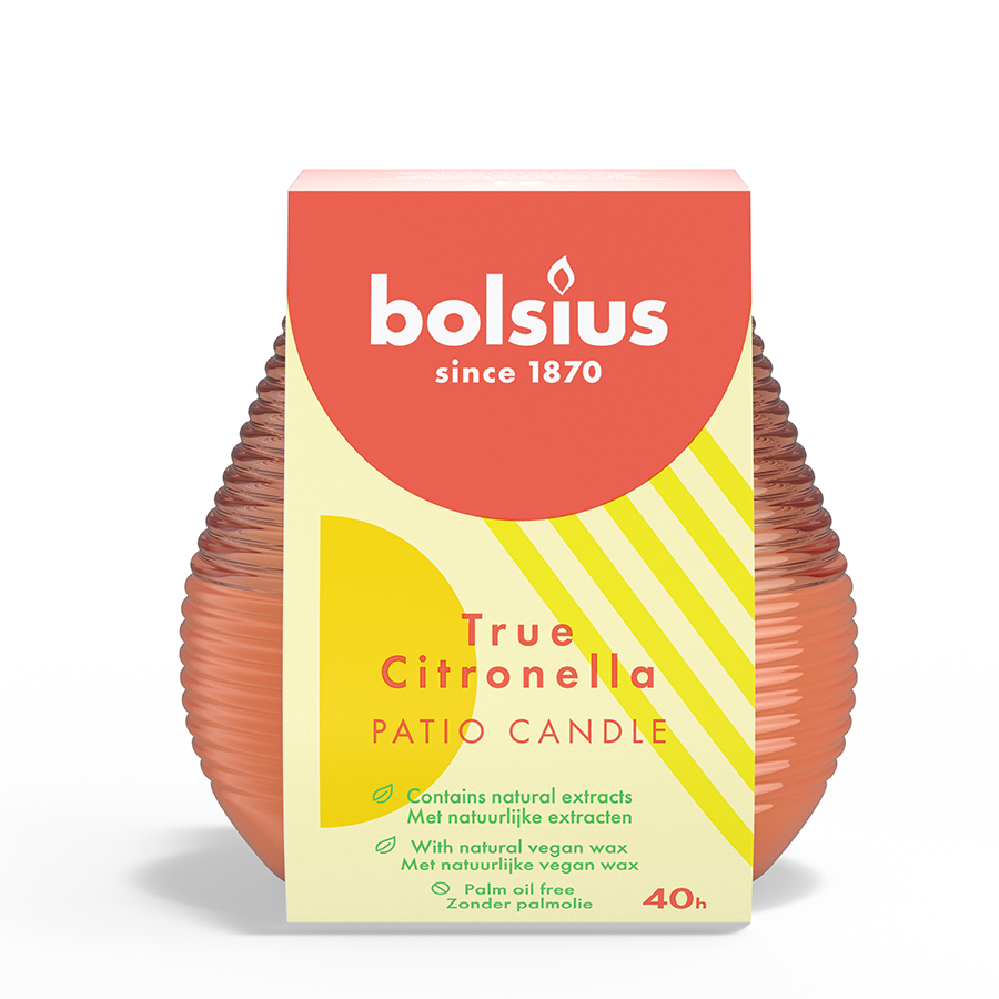 Bolsius outdoor patiolight true citronella koraal 94 91mm