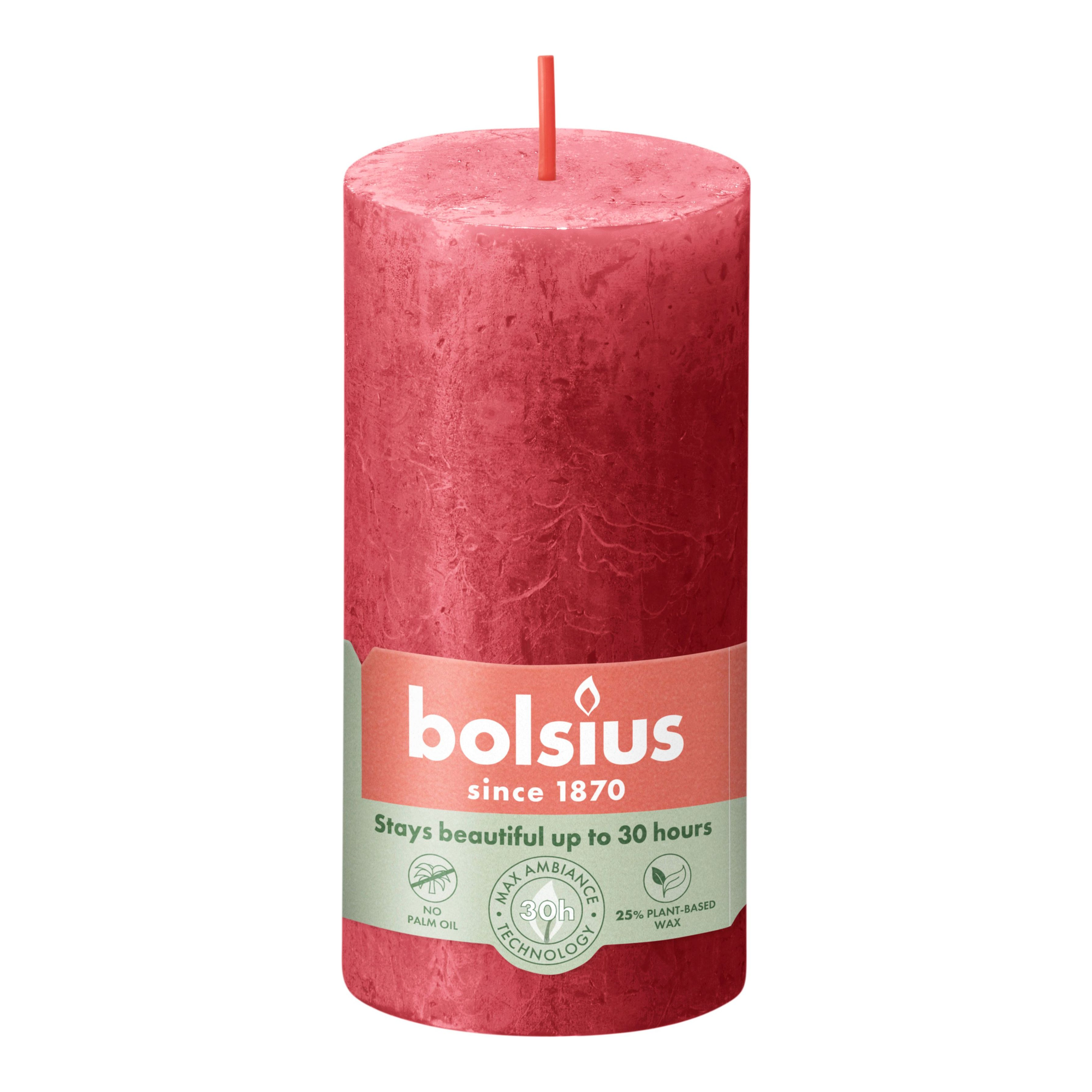 Bolsius rustiek stompkaars delicate red ø50x100 mm 30 uur (8 stuks)