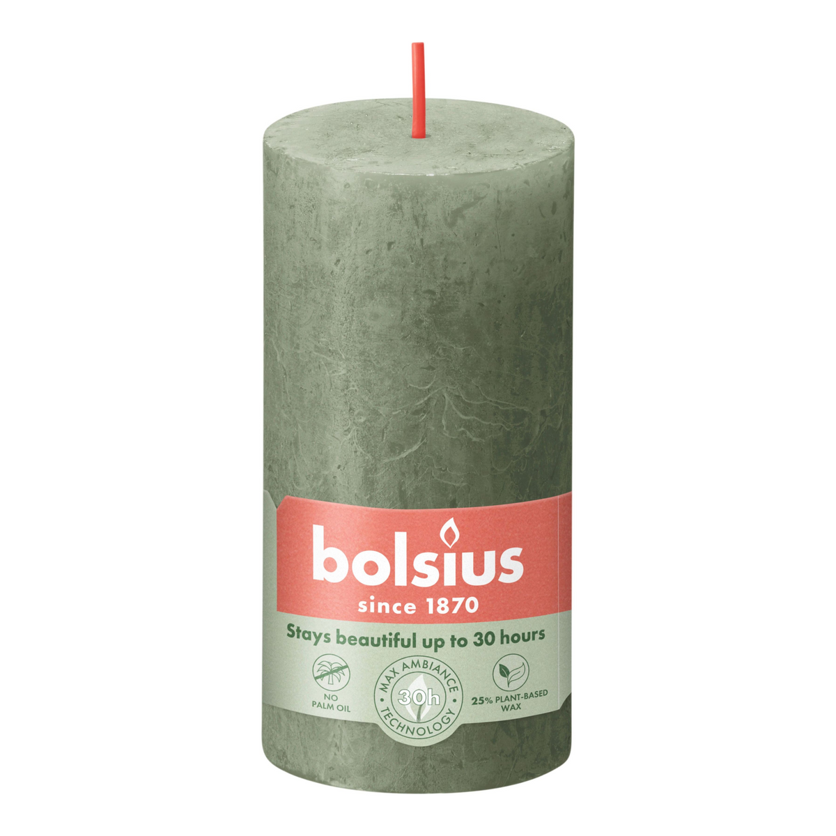 Bolsius rustiek stompkaars fresh olive ø50x100 mm 30 uur (8 stuks)