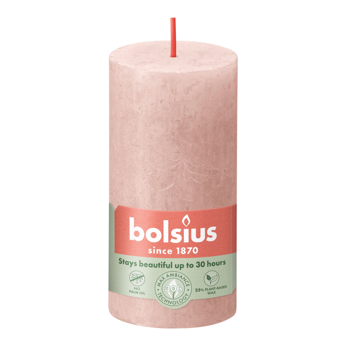 Bolsius rustiek stompkaars misty pink ø50x100 mm 30 uur (8 stuks)