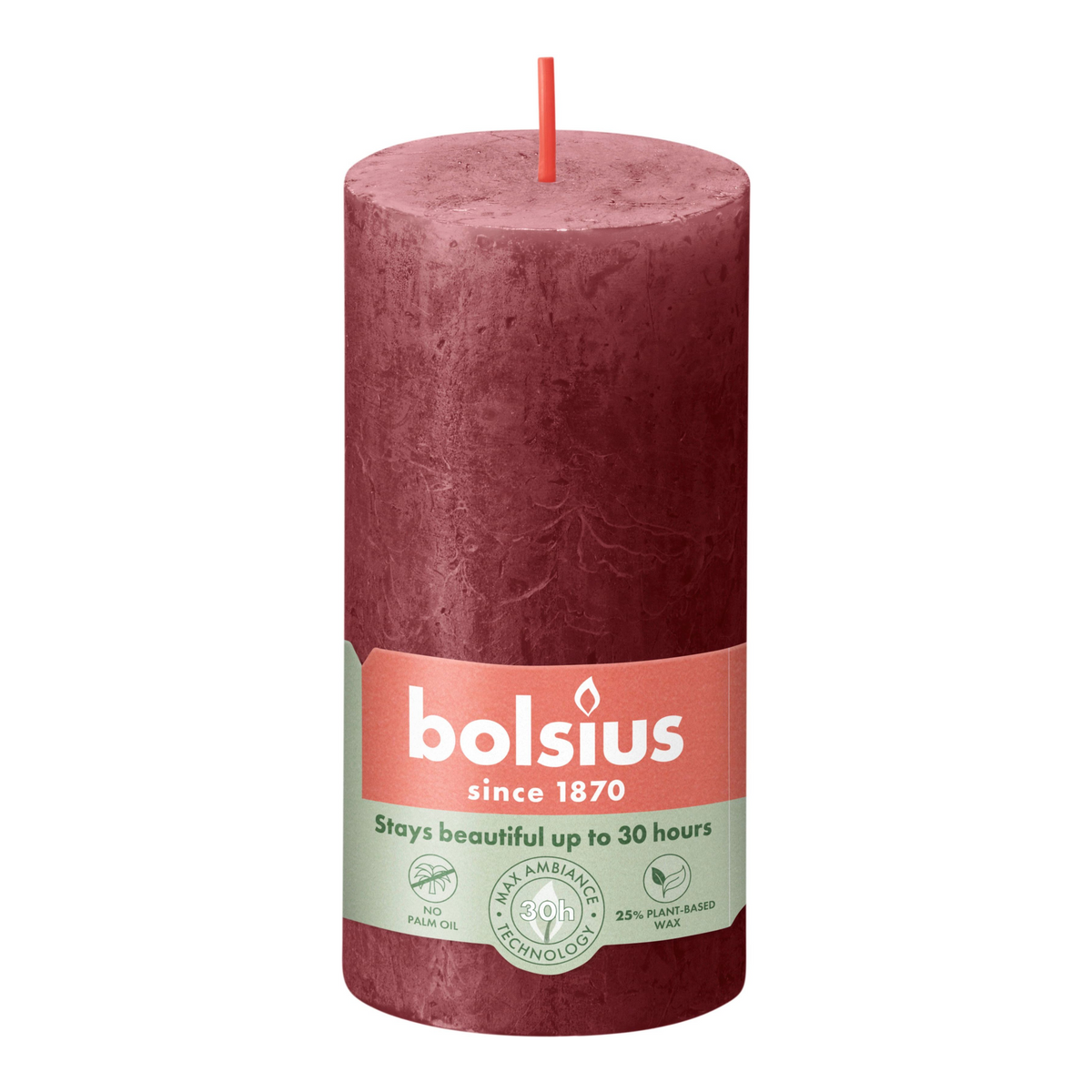 Bolsius rustiek stompkaars velvet red ø50x100 mm 30 uur (8 stuks)