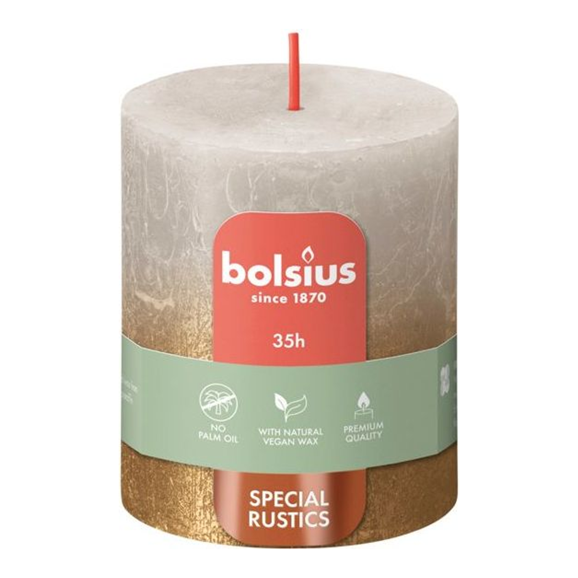 Bolsius stompkaars sandy grey + gold ø68x80 mm 35 uur (4 stuks)