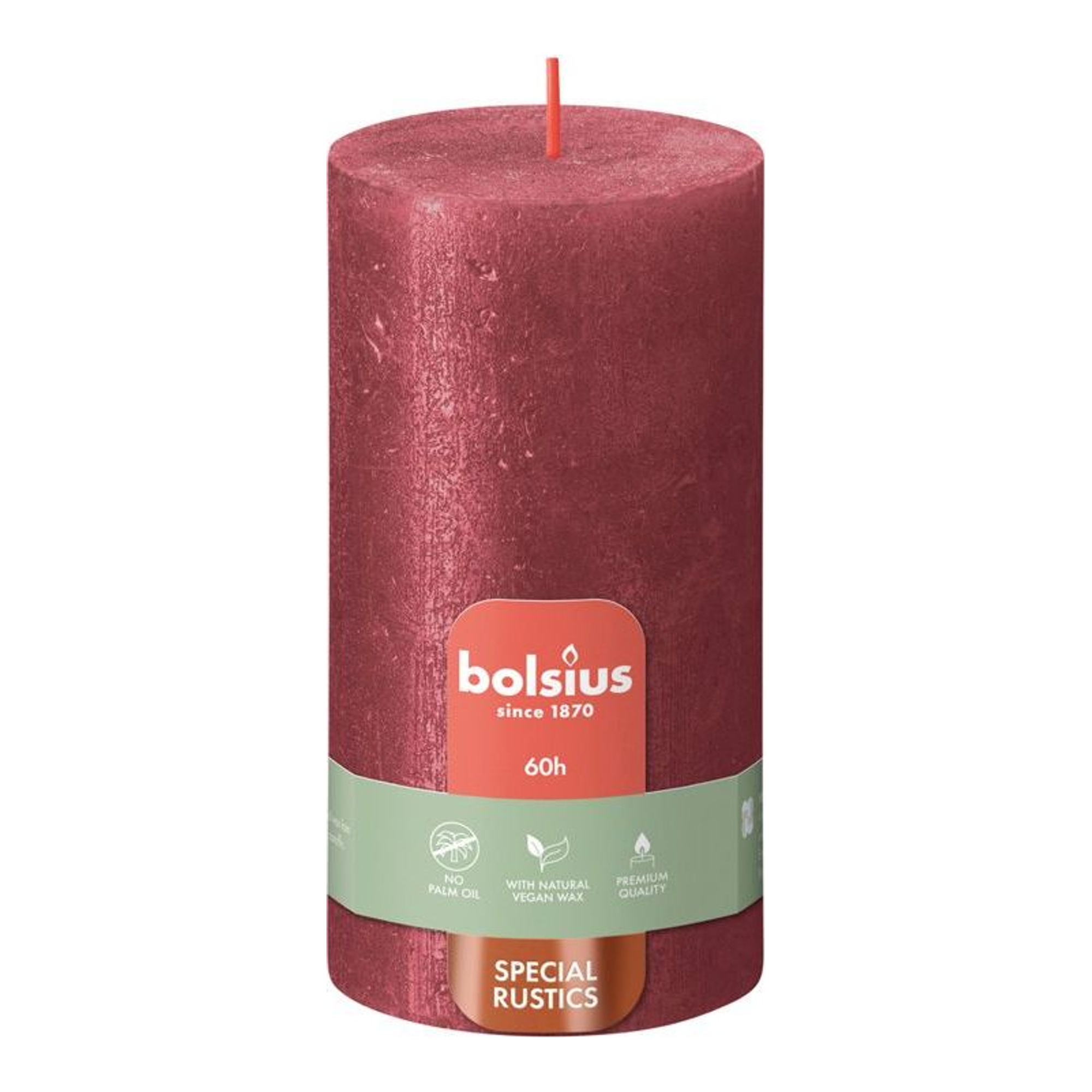 Bolsius stompkaars shimmer red ø68x130 mm 60 uur (4 stuks)