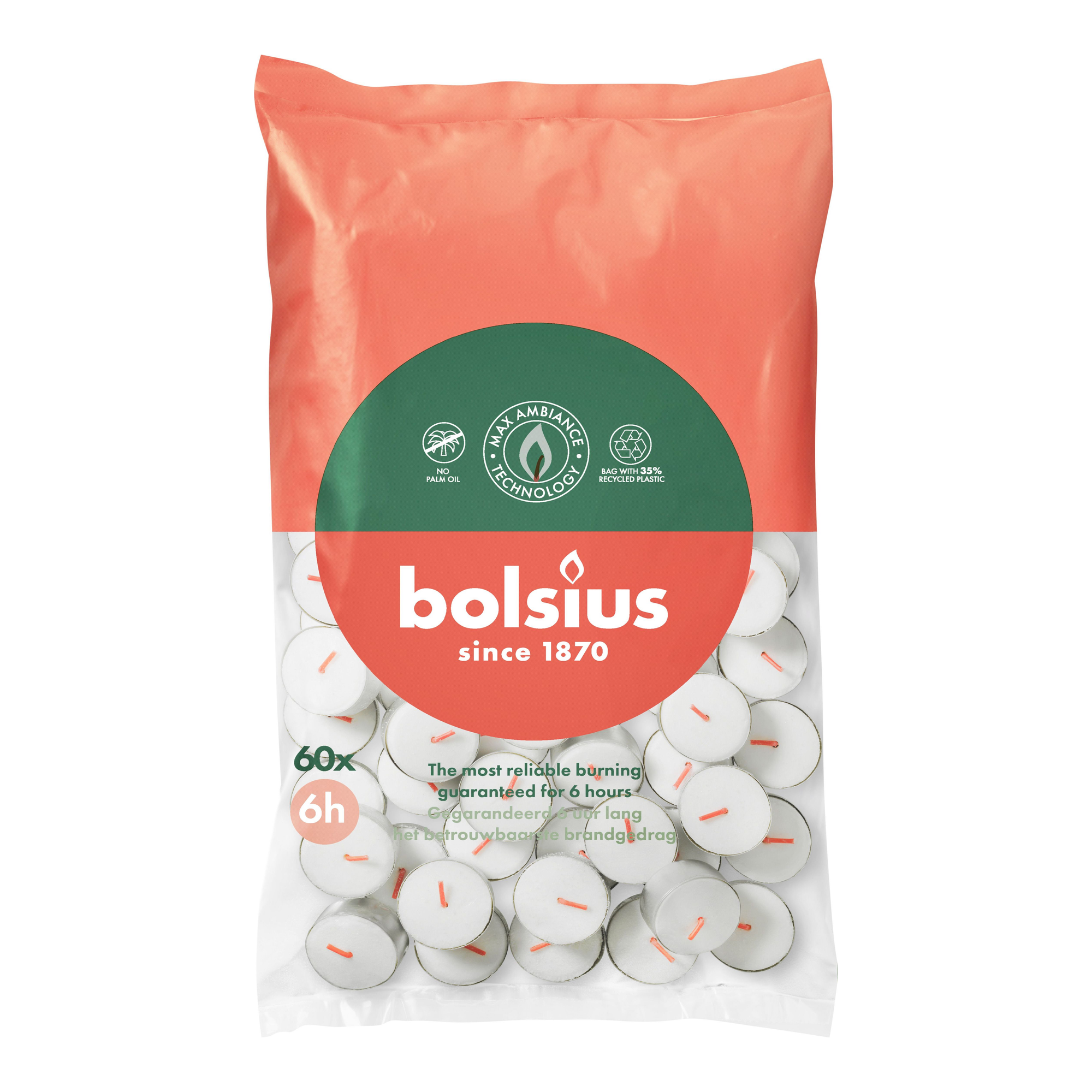 Bolsius theelichten ø38x19 mm 6 uur (6x 60 stuks)