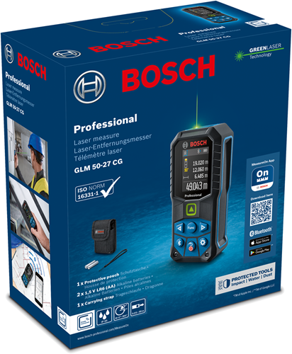 Bosch blauw glm 50-27 cg | professional laserafstandsmeter | 50 meter | groen - 0601072u00