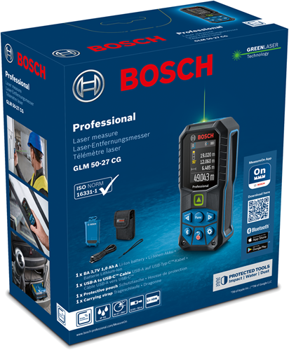 Bosch blauw glm 50-27 cg | professional laserafstandsmeter | oplaadbare accu | 50 meter | groen - 0601072u01