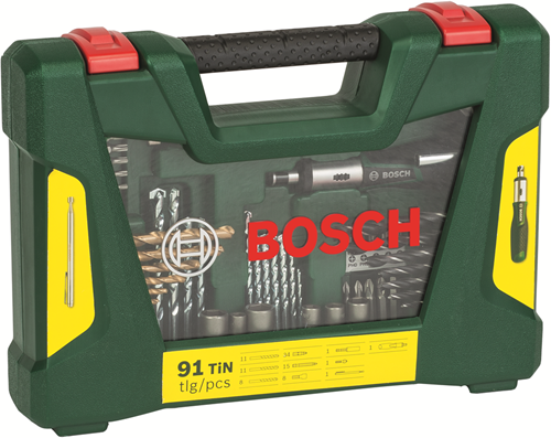Bosch accessoires bosch v-line boor- en schroefbitset titanium - met ratel en magneet - 91-delig - voor hout, metaal en steen