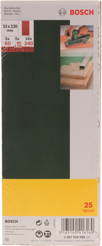 Bosch accessoires 25-delige schuurbladenset 93 x 230 mm voor vlakschuurmachines, korrel 60,80,120,240 - 2607019498