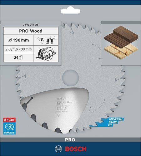 Bosch accessoires cirkelzaagblad optiline voor hout 190x30 mm 24t | 2608640615 - 2608640615