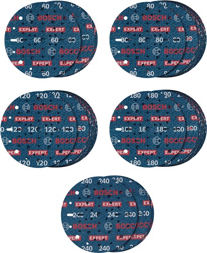 Bosch accessoires expert 55-delige set schuurschijf o780 met film onderlaag, 150 mm, 5xg60; 15xg80; 15xg120; 15xg180; 5xg240 - 2608902470