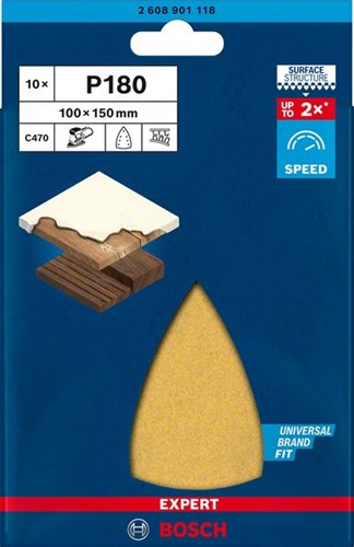 Bosch accessoires expert c470 schuurpapier voor deltaschuurmachines 100 x 150 mm, k180 10-delig - 1 stuk(s) - 2608901118