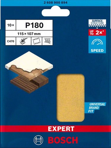 Bosch accessoires expert c470 schuurpapier voor vlakschuurmachines 115 x 107 mm, k180 10-delig - 2608900894