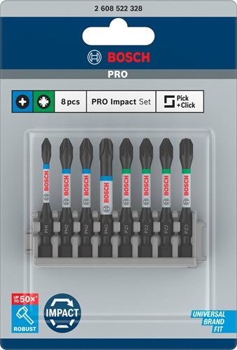 Bosch accessoires schroefbit impact control ph1-ph3 pz2-pz3 50 mm 8x - 2608522328