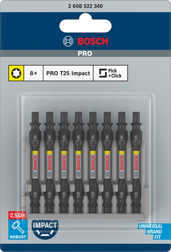 Bosch accessoires schroefbit tweezijdig impact control t25, 65 mm 8x - 2608522340