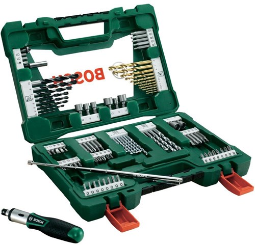 Bosch accessoires bosch v-line boor- en schroefbitset titanium - met ratel en magneet - 91-delig - voor hout, metaal en steen