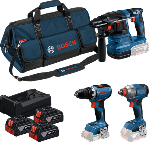 Bosch blauw accutoolkit 3 toolkit 18v gsr 18v-65 + gdx 18v-285 + gbh 18v-22 | 3x gba 18v 5.0ah + lader gal 12v-18v-80 - 0615a50093