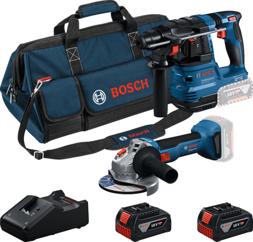 Bosch blauw accutoolkit combipack 18v gws 18v-8 + gbh 18v-22 | 2x gba 18v 4,0 ah + lader gal 18v-40 - 0615v0003c