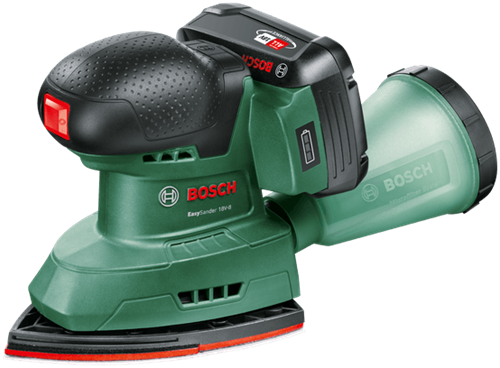 Bosch groen accumultischuurmachine easysander 18v-8 | incl. 1-uurslader (al 18v-20) + 1x 2,0 ah accu + 3 schuurbladen (red wood) - 06033e3002