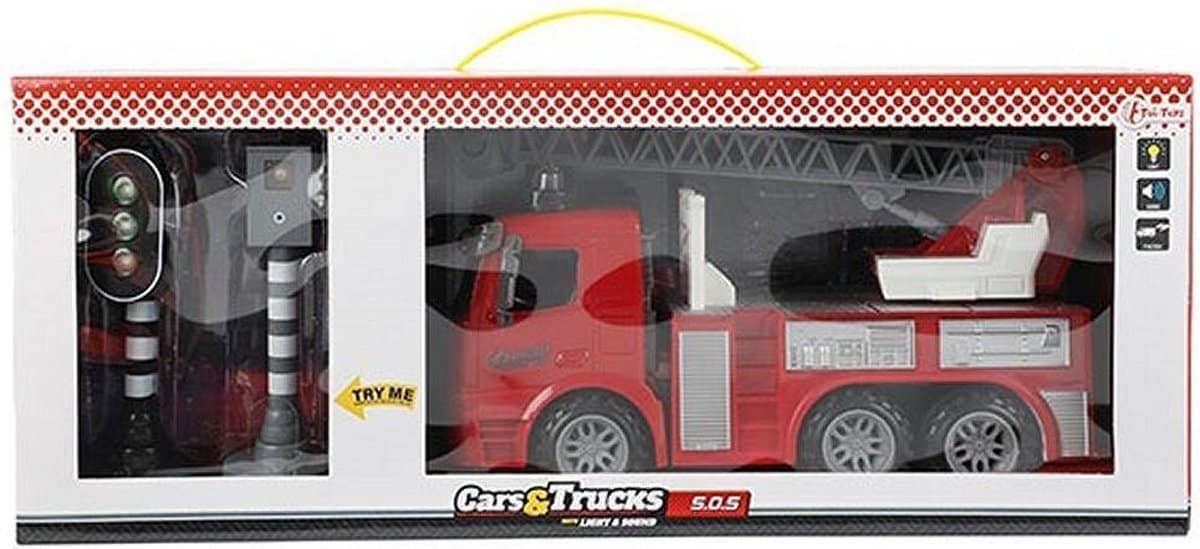 Toi-toys brandweerwagen hoogwerker met stoplicht en flitspaal