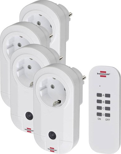 Brennenstuhl draadloze schakelaarset rc ce1 4001, set van 4 draadloze stopcontacten (voor binnen, met handzender en hogere contactbescherming) wit