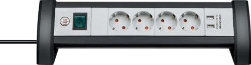 Brennenstuhl premium-office-line stekkerdoos met usb 4-voudig zwart lichtgrijs 1,8m h05vv-f 3g1,5