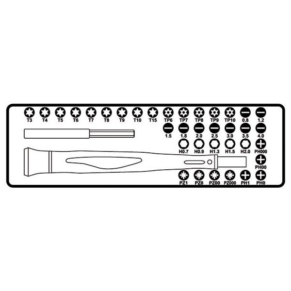 Micro tournevis Beta 1256 C36 avec 36 embouts interchangeables de 4 mm et rallonge magnétique 1256 C36