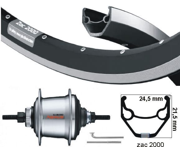 Kgs shimano ryde achterwiel 28 inch 622 zwart met remrand nexus 7 disk of velgrem