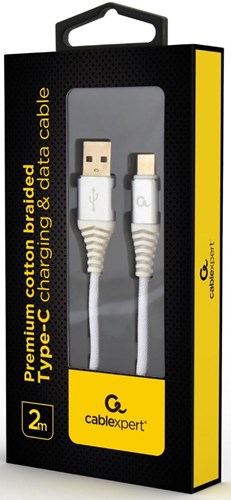 Enzo cablexpert usb-c laadkabel 2m omvlochten zilver - wit - 9530146