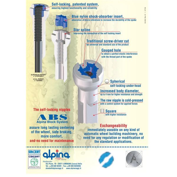 Alpina Spoke Nipple, round head, 14G 15.0mm 4 Fg 2.3 ABS brass black (144 pcs)