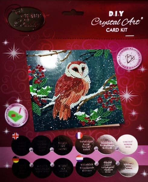 Diamond schilderij kerkuil bij maanlicht en hulst kerstkaarten maken