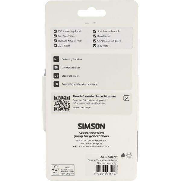 Simson versnellingskabelset nexus 4 7 8 rvs - grijs