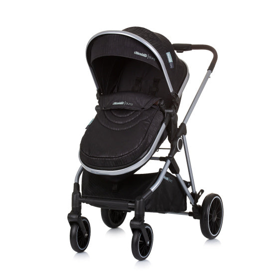 Aura Opvouwbare 3-in-1 Kinderwagen met Luiertas Obsidian Zwart Zilver