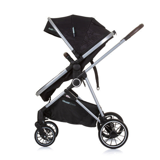 Aura Opvouwbare 3-in-1 Kinderwagen met Luiertas Obsidian Zwart Zilver