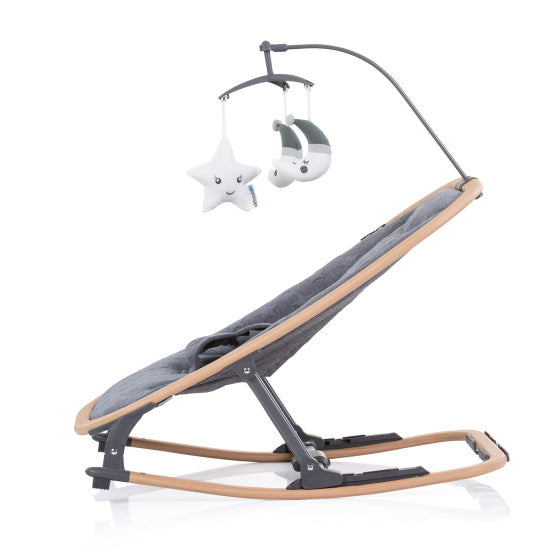 Velvet Opvouwbare Wipstoel met Mobiel Grafiet Hout Grijs Beige