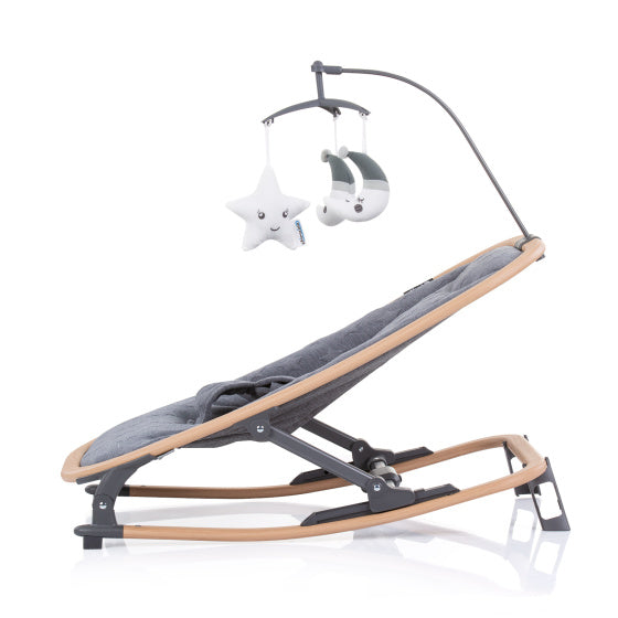 Velvet Opvouwbare Wipstoel met Mobiel Grafiet Hout Grijs Beige