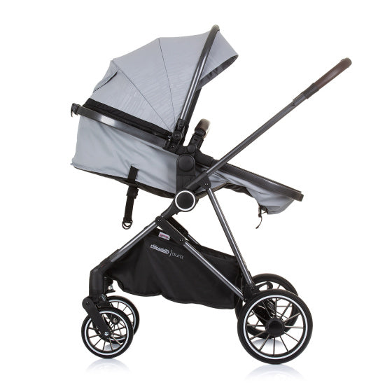 Aura Opvouwbare 3-in-1 Kinderwagen met Luiertas Ash Grijs Zwart